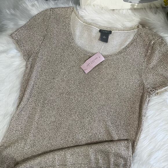 NEW Ann Taylor Silk Metallic Short Sleeve Lightweight Layering Sweater SP NWT - Picture 3 of 15